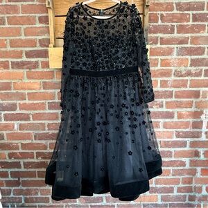 Mac Duggal Long Sleeve Fit & Flare Velvet Embellished Cocktail Dress